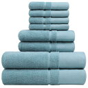 PiccoCasa タオルセット タオル 8枚 綿100％ バスルーム シャワータオル ソフト 柔らかい 高吸収 肌触り良い 耐久性 清潔（ウォッシュタオル 4枚、ハンドタオル 2枚、バスタオル 2枚） ブルー