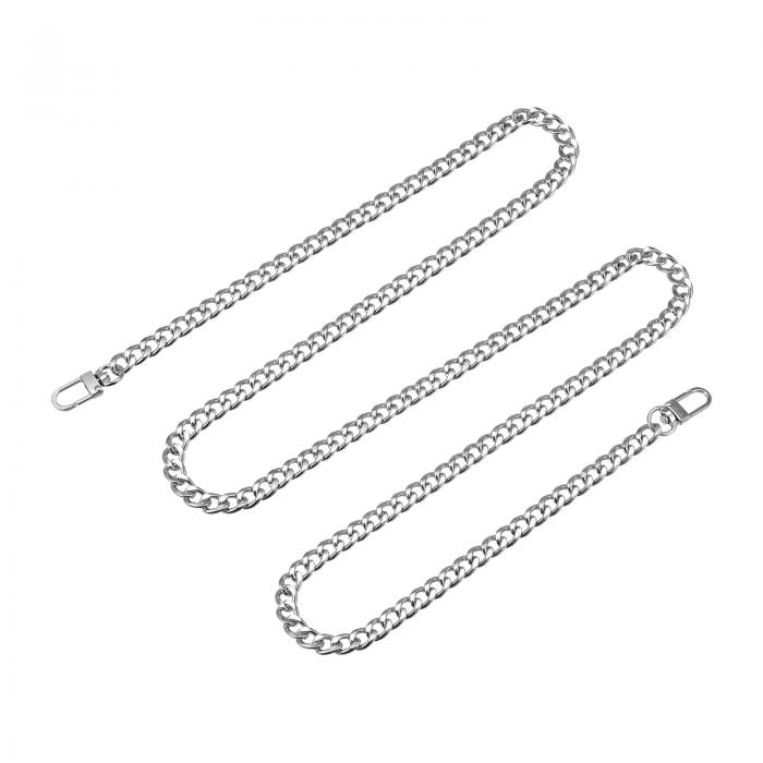 uxcell フラットチェーンストラップ 財布ストラップ アイアン製 アクセサリー バックル 代替品 バッグ用 DIY シルバートーン 長さ1200 mm