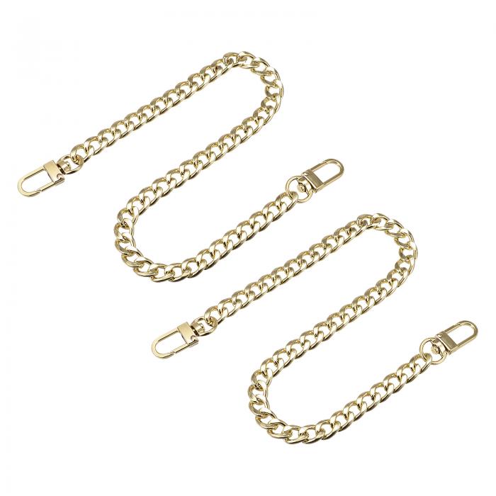 uxcell フラットチェーンストラップ 財布ストラップ アイアン製 アクセサリー バックル 代替品 バッグ用 DIY ゴールドトーン 長さ400 mm 2個入