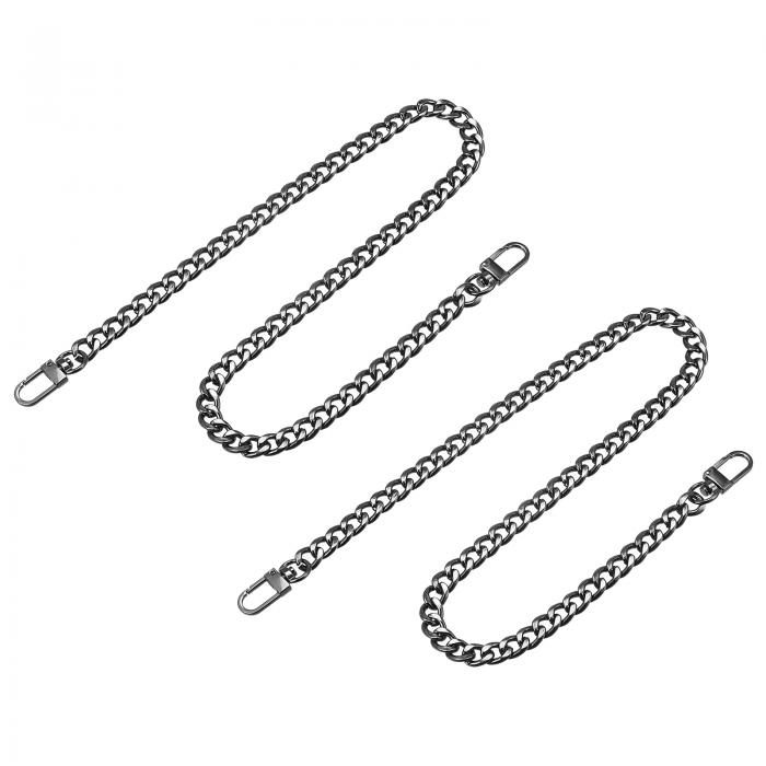 uxcell フラットチェーンストラップ 財布ストラップ アイアン製 アクセサリー バックル 代替品 バッグ用 DIY ダークグレー 長さ600 mm 2個入