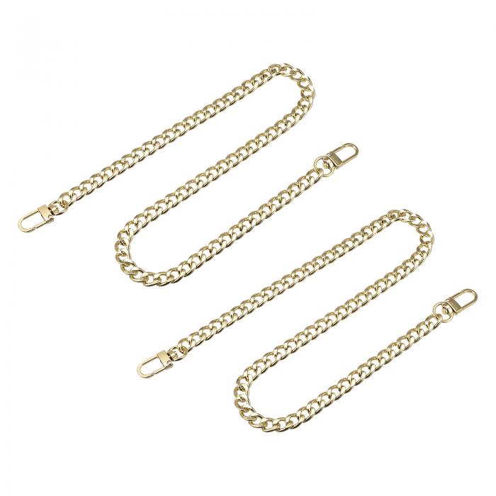 uxcell フラットチェーンストラップ 財布ストラップ アイアン製 アクセサリー バックル 代替品 バッグ用 DIY ゴールドトーン 長さ600 mm 2個入