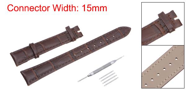 uxcell 牛革バンド エンボス加工 革の時計ベルト スプリングバー付き ブラウン 幅15mm