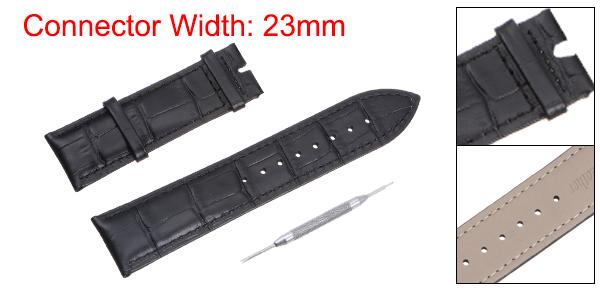 uxcell 型押し牛革バンド 革の時計ベルト ばね棒工具付き 23 mm ブラック