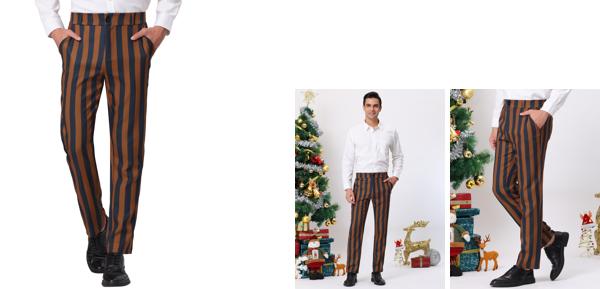 Lars Amadeus ロングパンツ カジュアルドレス クラシックフィット ストライプ フラット フロント ビジネス メンズ ブラウン ネイビー 38