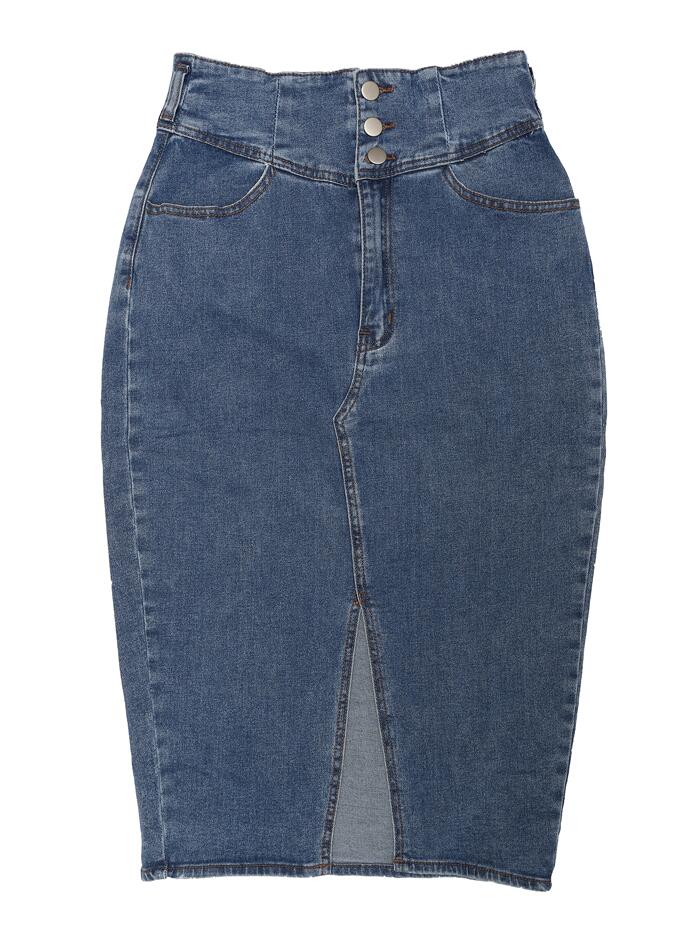 Allegra K ペンシルスカート ジーンズ デニムスカート ハイウエスト スプリットヘム ペンシル レディース