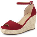 Allegra K アンクルストラップ ウェッジヒールサンダル エスパドリーユ プラットフォーム 厚底 レディース レッド 25.5 cm(4)