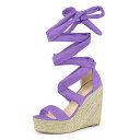 Allegra K レースアップサンダル ハイヒール プラットフォーム ウェッジヒール エスパドリーユ レディース パープル 27.0 cm(4)