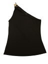 Allegra K レディーストップス ワンショルダー トップ ノースリーブ チェーン サマー タンクトップ ブラック L(4)