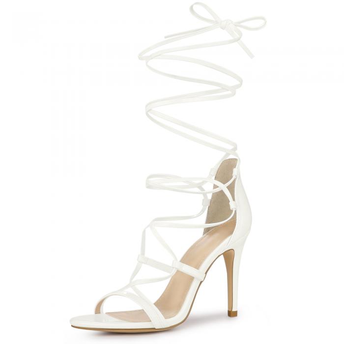 Allegra K レースアップサンダル 編み上げ ピンヒール スティレットヒール レディース ホワイト 26.5 cm