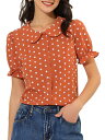 Allegra K フリル水玉 トップス ヴィンテージ シャツ パフスリーブ レディース オレンジレッド L
