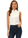 Allegra K ブラウス レディース デニムブラウス 折り襟 ノースリーブ シャツ オフィス カジュアル トップス 着痩せ おしゃれ 通勤 OL ホワイト ...