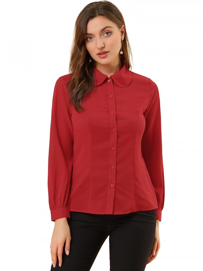 Allegra K ブラウス レディース 長袖 シフオンブラウス 丸襟 可愛い シャツ オフィス カ ...