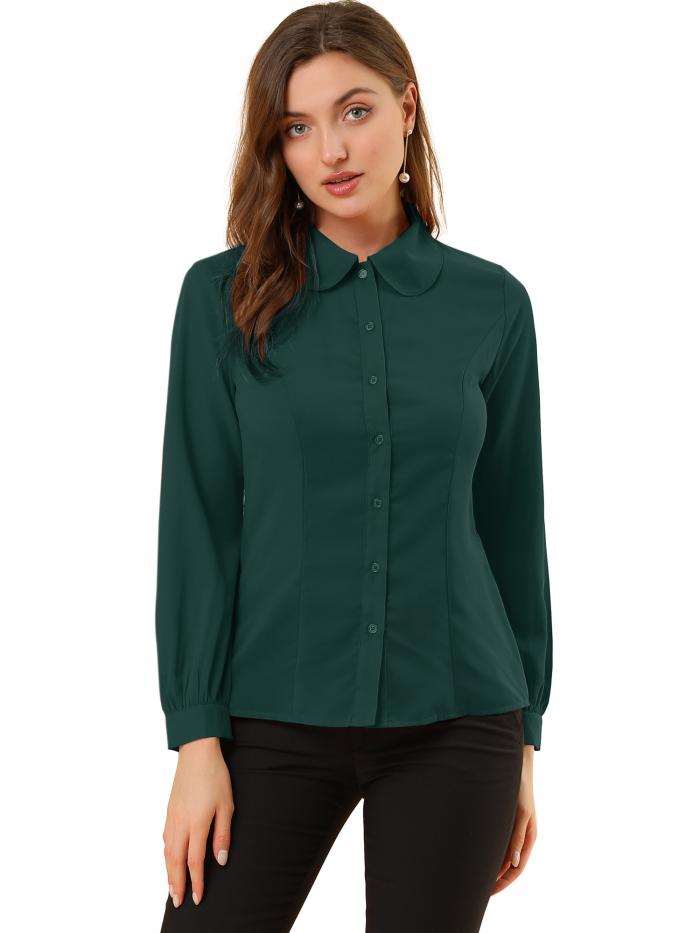 Allegra K ブラウス レディース 長袖 シフオンブラウス 丸襟 可愛い シャツ オフィス カ ...