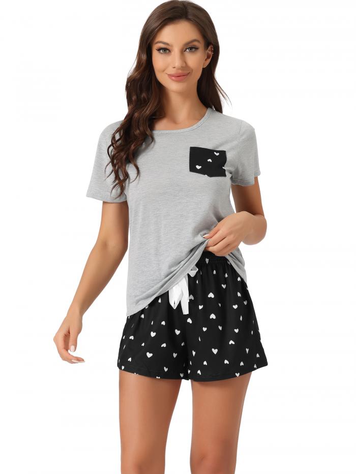 cheibear パジャマ 半袖 Tシャツ ショートパンツ付き チェック柄 パジャマセット カップル レディース グレー XS