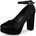 Allegra K 厚底 パンプス アンクルストラップ チャンキー ハイヒール レディース ブラック 24.0 cm(4)