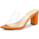 Allegra K サボサンダル クリア 透明 ミュール サンダル チャンキーヒール ポインテッドトゥ レディース オレンジ 26.0cm(4)