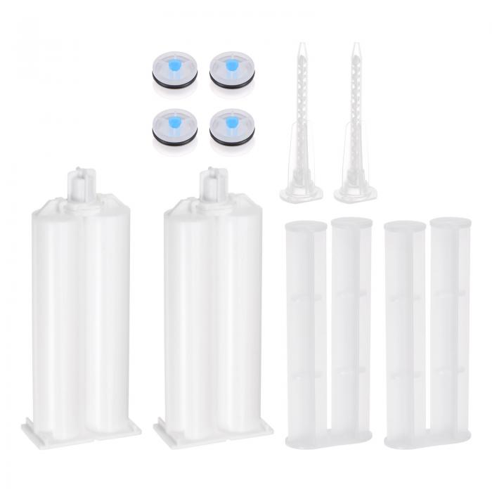 uxcell エポキシガン粘着カートリッジ ホワイト グレー 樹脂ミキサーデュアル接着剤カートリッジ プッシュロッドとミキシングチューブ付き 50ml/1.7oz 1:1 AB 接着剤ガン用 2個入り