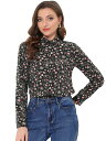 Allegra K 花柄シャツ ブラウス 長袖 おしゃれ ボタンダウン 通勤 オフィス カジュアル レディース ブラックレッド XL