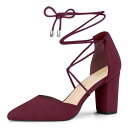 Allegra K レースアップ パンプス チャンキーヒール ポインテッドトゥ レディース ブルゴーニュ 23.0 cm(4)