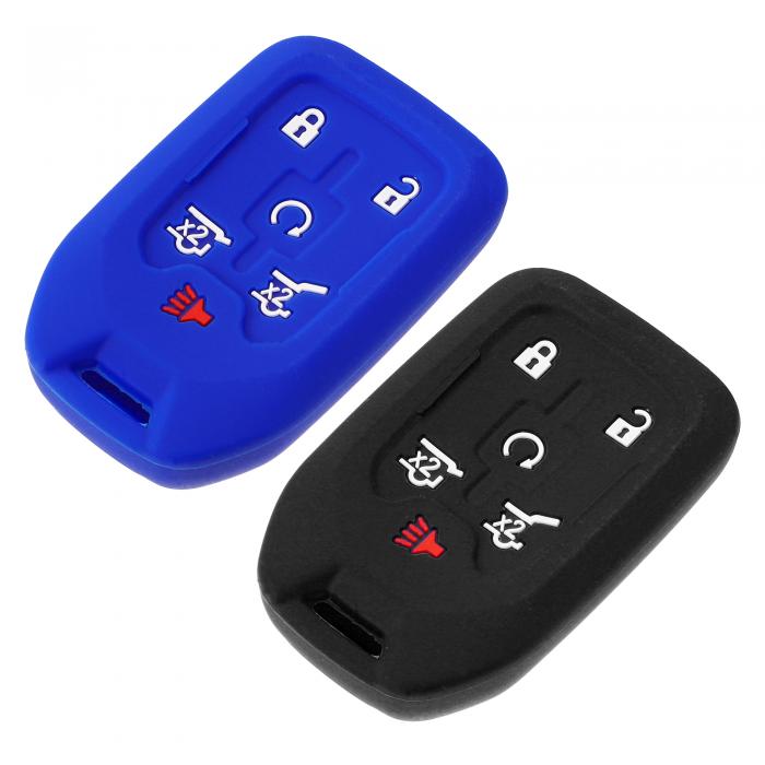 X AUTOHAUX スマートキーフォブケースカバー シリコーン Chevr oletに対応 Subu rbanに対応 2015-2020に対応 キーフォブシェルプロテクター キーレスリモートスマートキーホルダー ブラック ブルー 2個