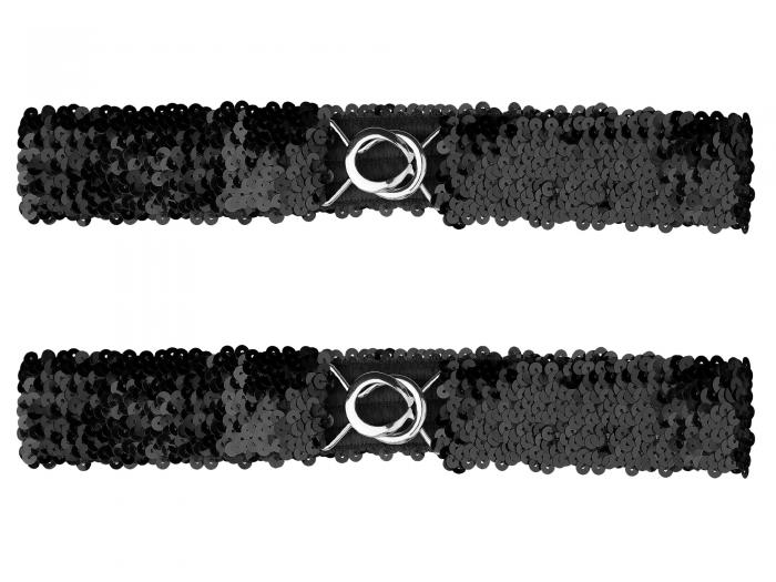 Allegra K 伸縮性ベルト スキニー ウエストベルト スパンコール ドレス用 2個 レディース ブラック 64 cm