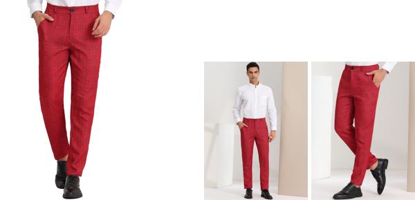 Lars Amadeus ドレスパンツ フォーマルペンシルパンツ スーツパンツ カジュアル カラーブロック スリムフィット メンズ レッド 32