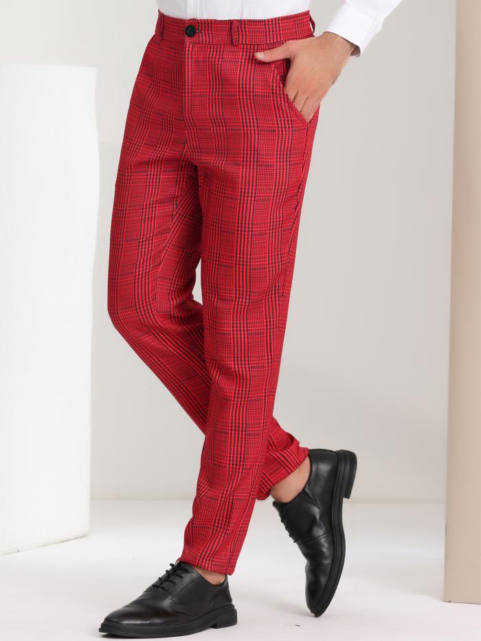Lars Amadeus ドレスパンツ フォーマルペンシルパンツ スーツパンツ カジュアル カラーブロック スリムフィット メンズ レッド 32