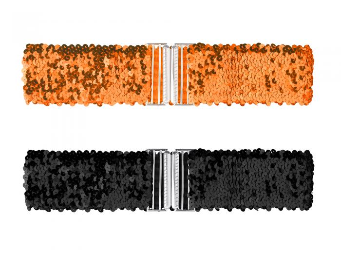 Allegra K ベルト グリッター ストレッチウエスト 弾性ベルト スパンコール 2 個 レディース オレンジ 60 cm