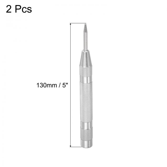 uxcell 自動センターパンチ 130mm スプリングロード センターホールパンチャーマーカー ハンドツール 調整可能 シルバートーン 木材 金属 プラスチック用 2個 3