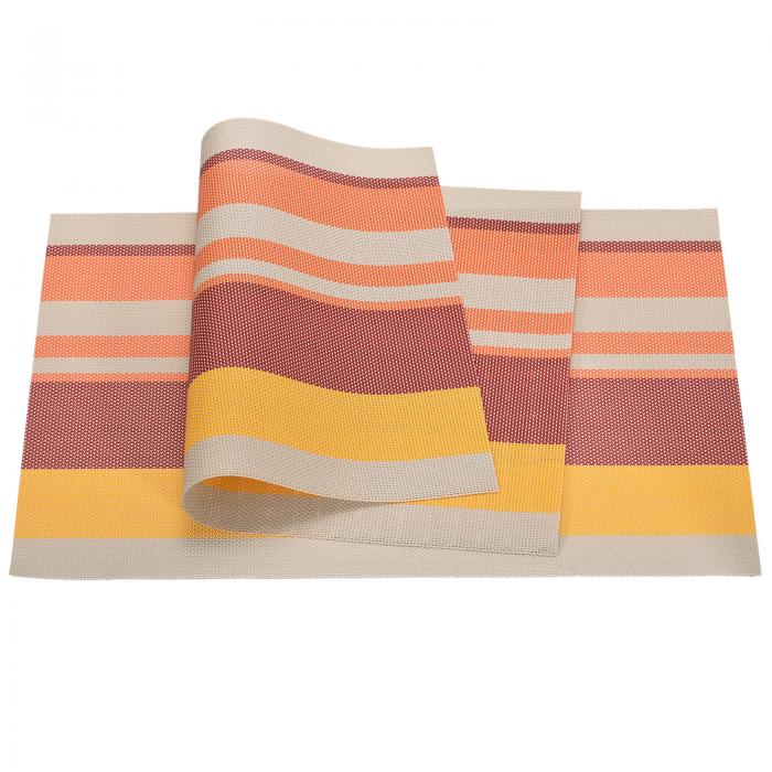 uxcell ランチョンマット PVC テーブルウォッシャブル織りランチョンマット ストライプオレンジ 450x30..