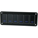 uxcell 6ギャングロッカースイッチパネル 5ピン オンオフ 配線済みトグルスイッチコントロール 防水 アルミニウム合金 ブルーLEDライト プッシュボタン...
