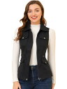 Allegra K ユーティリティ ベスト ポケット付き ジャケットノースリーブ ジップアップ レディース ブラック XL