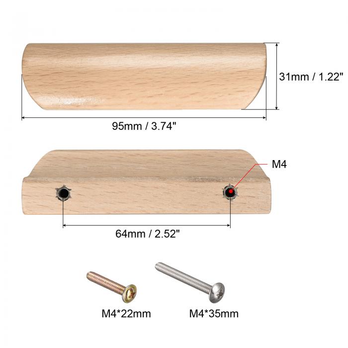 uxcell 木製ハンドル ウッドハンドル 穴の距離64mm キッチン 家具 引き出し ワードローブ 食器棚用 2本入り 3