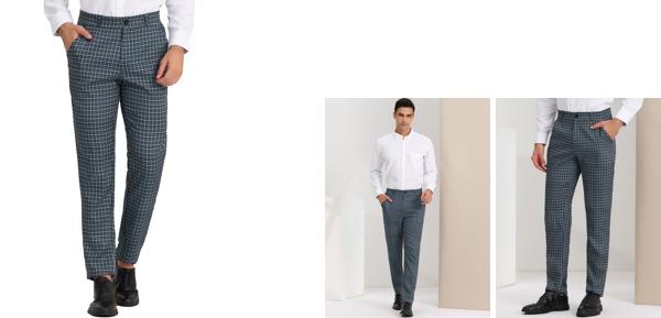 Lars Amadeus パンツ ビジネス チェック柄 軽量 ポケット フラットフロント チェック メンズ ダークグレー 38