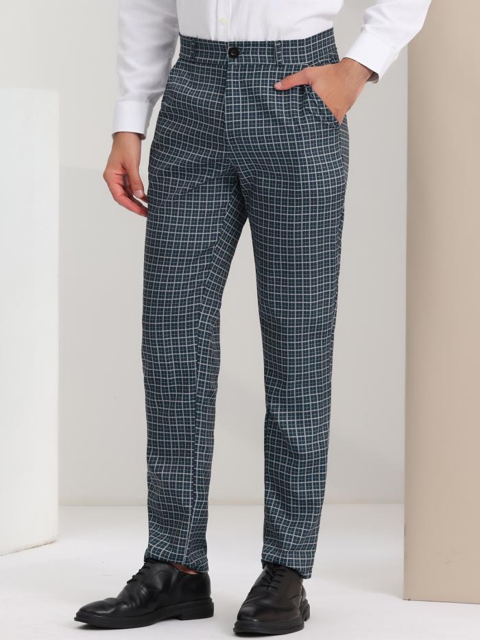 Lars Amadeus パンツ ビジネス チェック柄 軽量 ポケット フラットフロント チェック メンズ ダークグレー 38