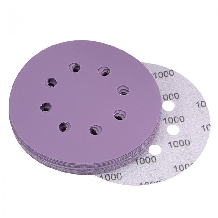 uxcell パープルサンディングディスク 1000グリット 8穴 フックアンドループ プロ 酸化アルミニウムサ..