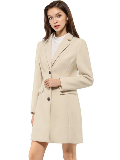 Allegra K チェスターコート レディース 冬 ラシャ風 ロングコート カジュアル 通勤 無地 アウター クリーム 2XL Allegra K チェスターコート レディース 冬 ラシャ風 ロングコート カジュアル 通勤 無地 アウター クリーム 2XL