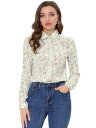Allegra K 花柄シャツ ブラウス 長袖 おしゃれ ボタンダウン 通勤 オフィス カジュアル レディース ベージュ ピンク S
