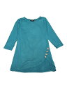 Allegra K チュニック トップス ロングtシャツ ボタン飾り カジュアル ストレッチ 七分袖 レディース レイクブルー S