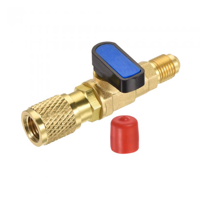 uxcell ボール充電バルブ 1/4 SAE雄雌ねじ アダプター 遮断流量制御 HVAC冷凍用 真ちゅう ゴールドトーン