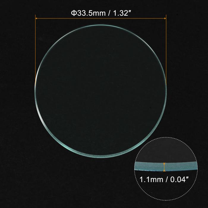 uxcell 時計クリスタルレンズガラス ラウンド フラット 33.5mm直径 交換部品 時計メーカー修理用 クリア 6個入り 3