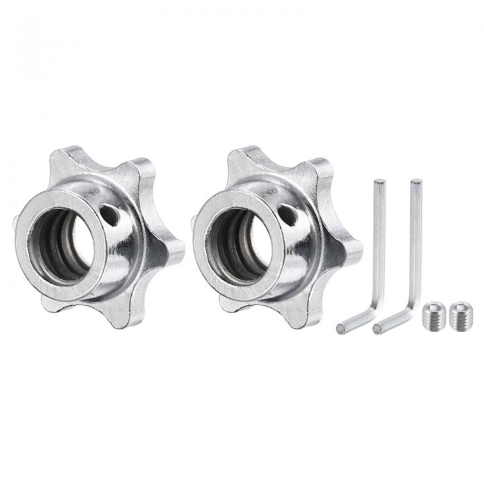 uxcell バーベルスピンロックカラーダンベル 六角ナット バーベルダンベル重量挙げ用 シルバー 内径25 mm 2個