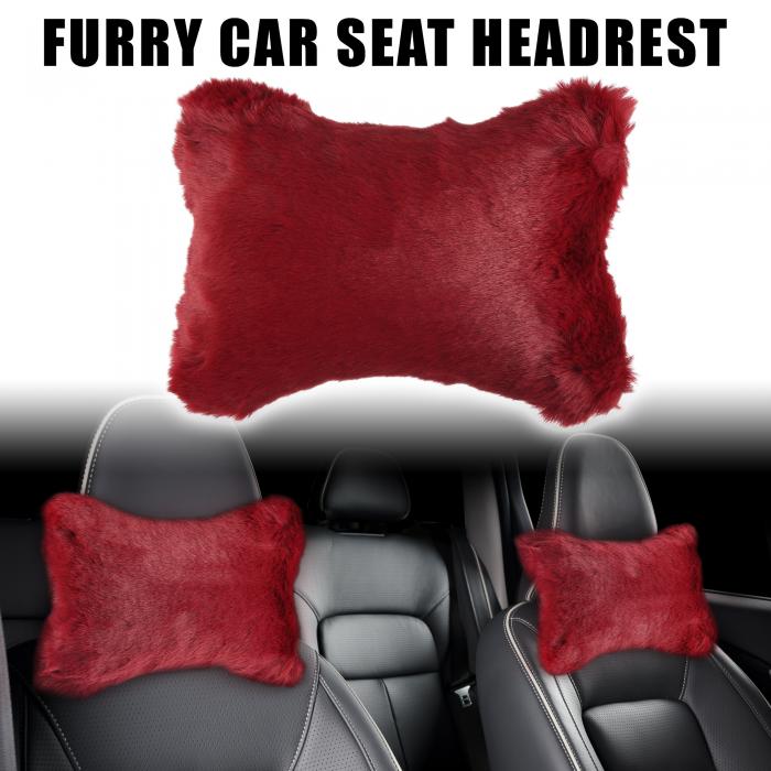 uxcell 毛皮のようなカーシートネック枕 ソフト ふわふわ 暖かい 車のヘッドレスト 枕ヘッドサポート 車の装飾アクセサリー レッド 1ペア
