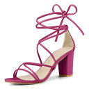 Allegra K レースアップ サンダル ストラップ チャンキーヒール レディース ホットピンク 27.0 cm(4)