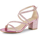 Allegra K サンダル 光沢 クロスストラップ チャンキーヒール レディース ピンク 23.5 cm(4)