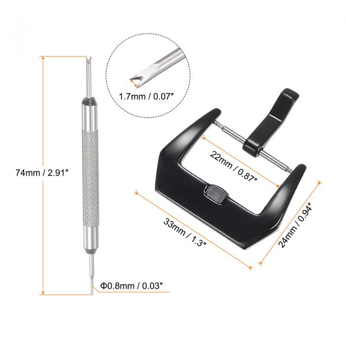 uxcell 時計ストラップクラスプ交換セット ステンレススチール PVDバックル スプリングバーリムーバー付き 22 mm幅の時計バンド用 ブラックおよびシルバートーンポリッシュ