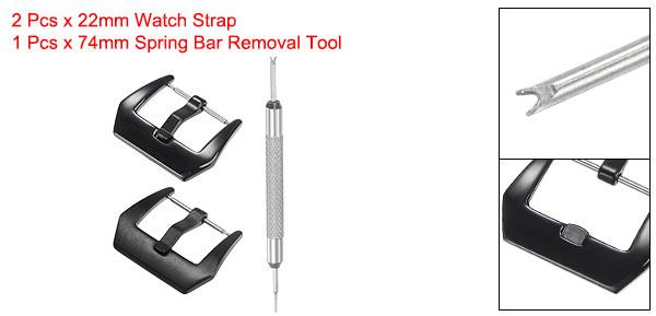 uxcell 時計ストラップクラスプ交換セット ステンレススチール PVDバックル スプリングバーリムーバー付き 22 mm幅の時計バンド用 ブラックポリッシュおよびフロスト