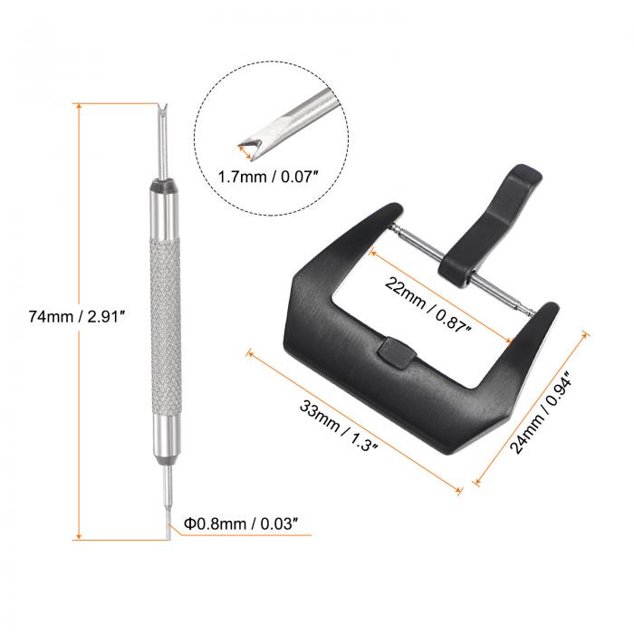 uxcell 時計ストラップクラスプ交換セット ステンレススチール PVDバックル スプリングバーリムーバー付き 22 mm幅の時計バンド用 ブラックポリッシュおよびフロスト