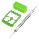 uxcell 時計クラスプセット プラスチックバックル+シリコンストラップループ グリーン 16mm幅時計バンド スプリングバーリムーバー付き