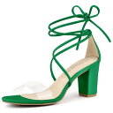 Allegra K クリア 透明 レースアップサンダル ハイヒール ストラップ ブロックヒール レディース グリーン 23.5cm(4)